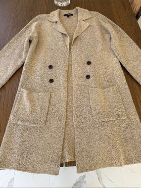Love Tree Beige Bouclé Double-Breasted Trench Coat